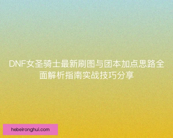 DNF女圣骑士最新刷图与团本加点思路全面解析指南实战技巧分享
